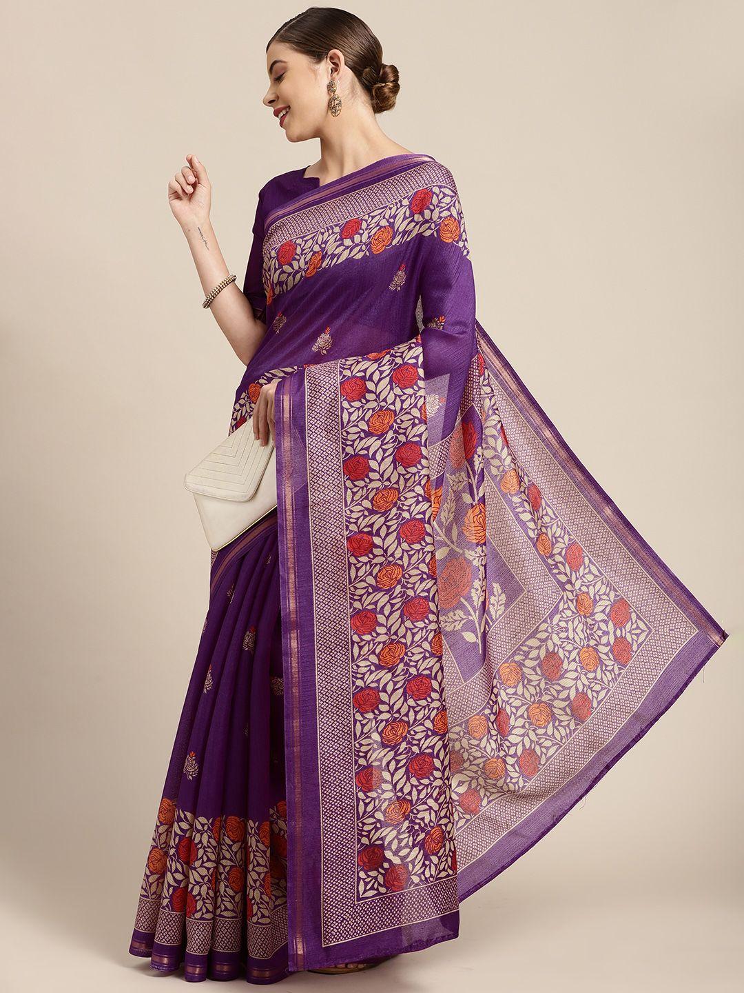 kalini violet & beige floral zari art silk saree