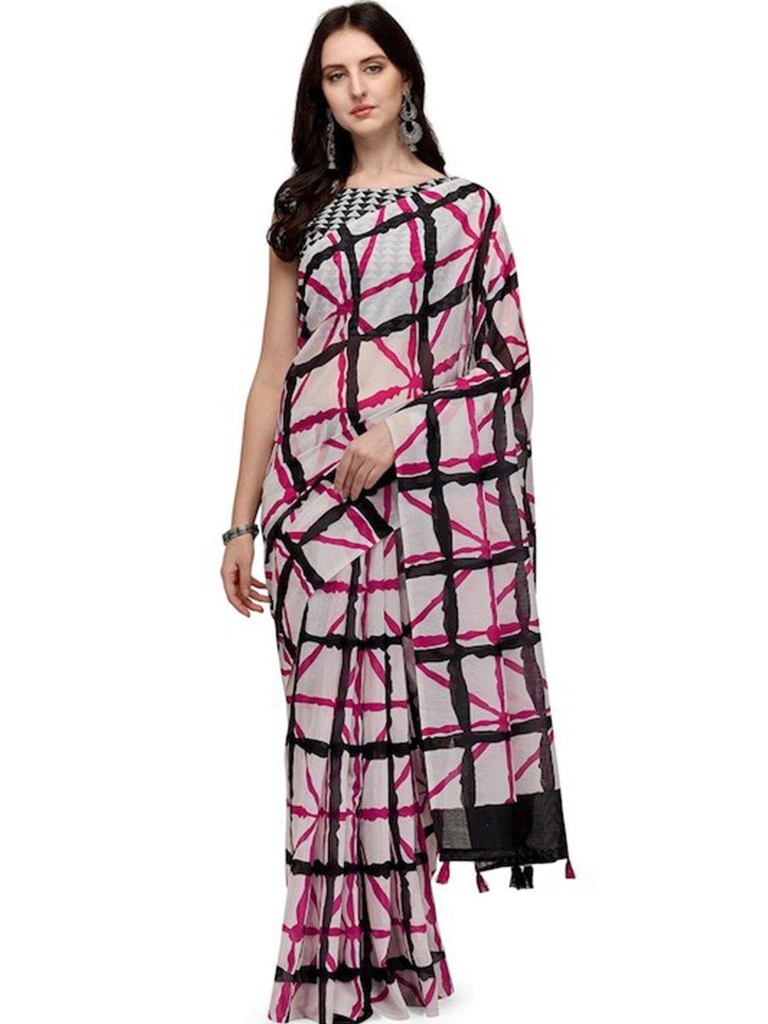 kalini white & pink linen blend saree