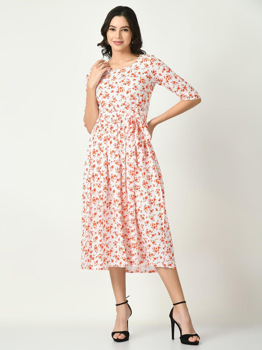 kalini white floral print fit & flare midi dress