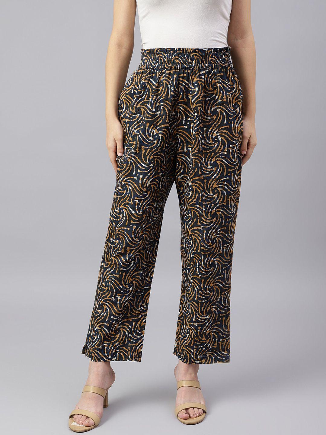 kalini women abstract printed relaxed high-rise easy wash cotton parallel trousers