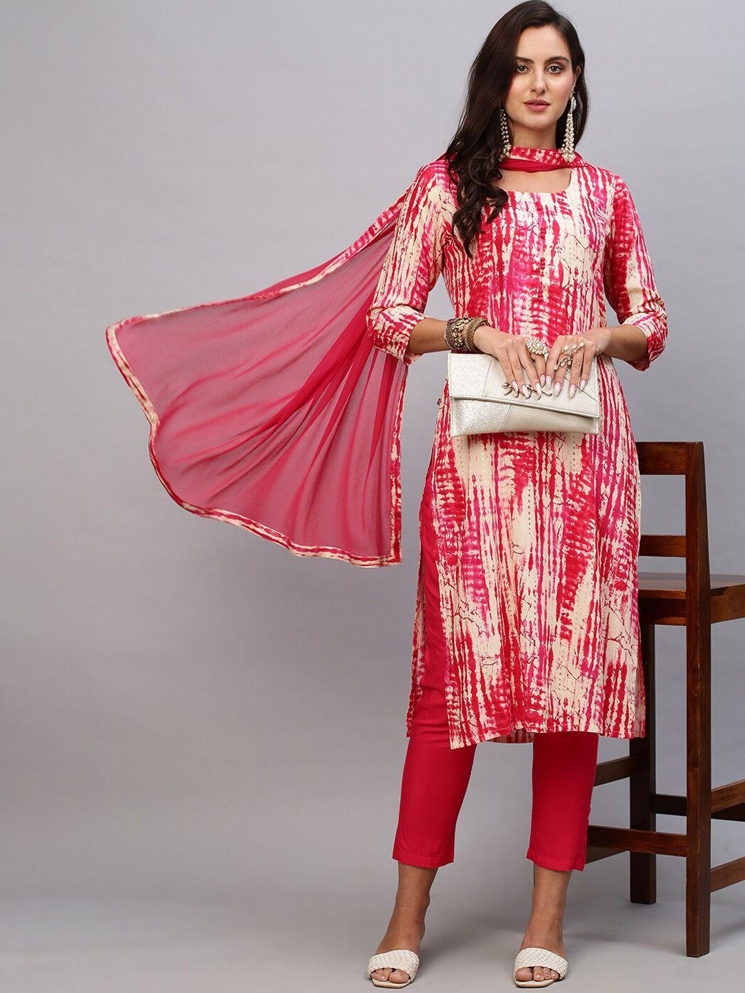 kalini women abstract printed straight kurta with trousers & dupatta