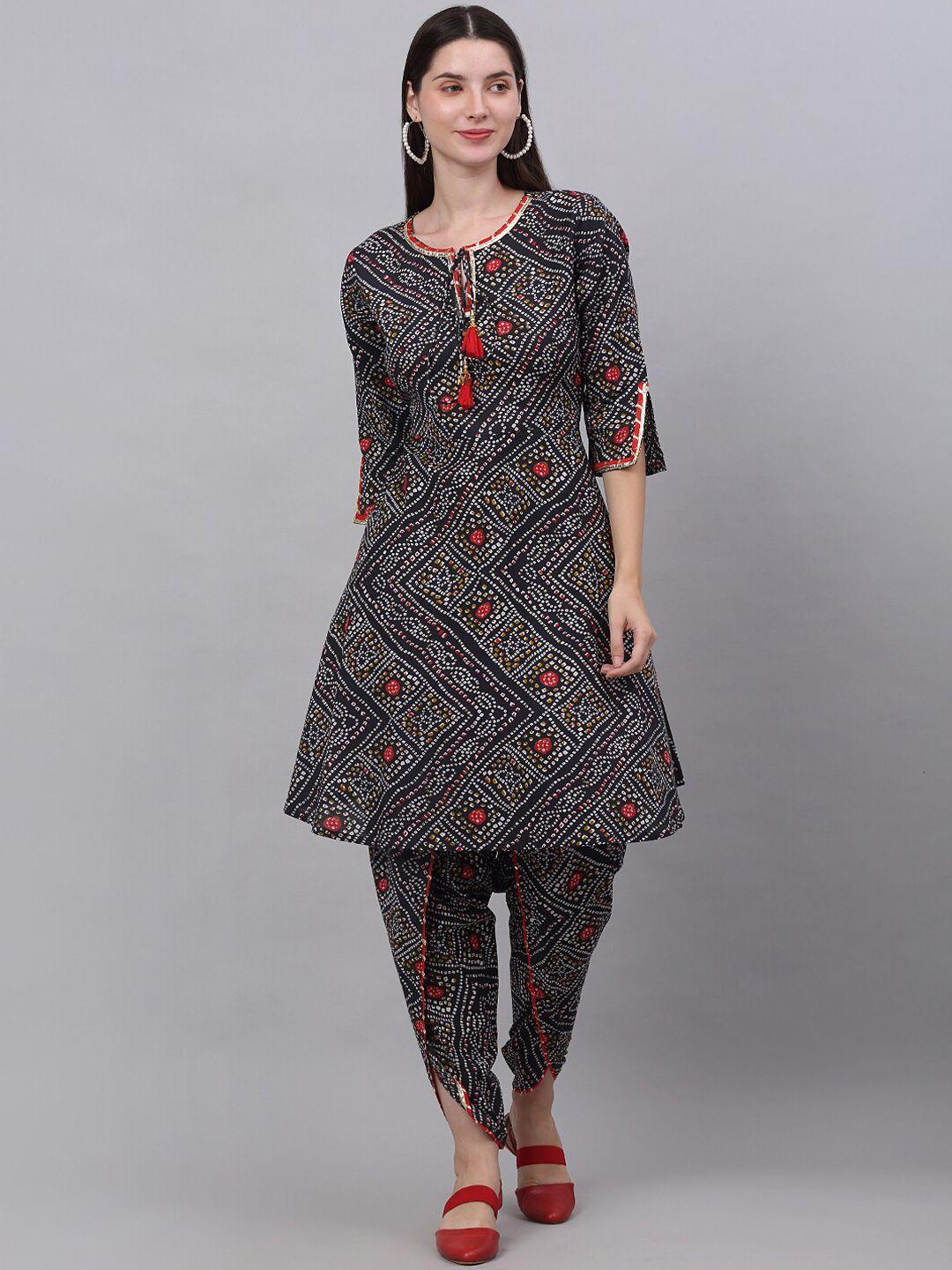 kalini women bandhani printed pure cotton kurta with dhoti pants