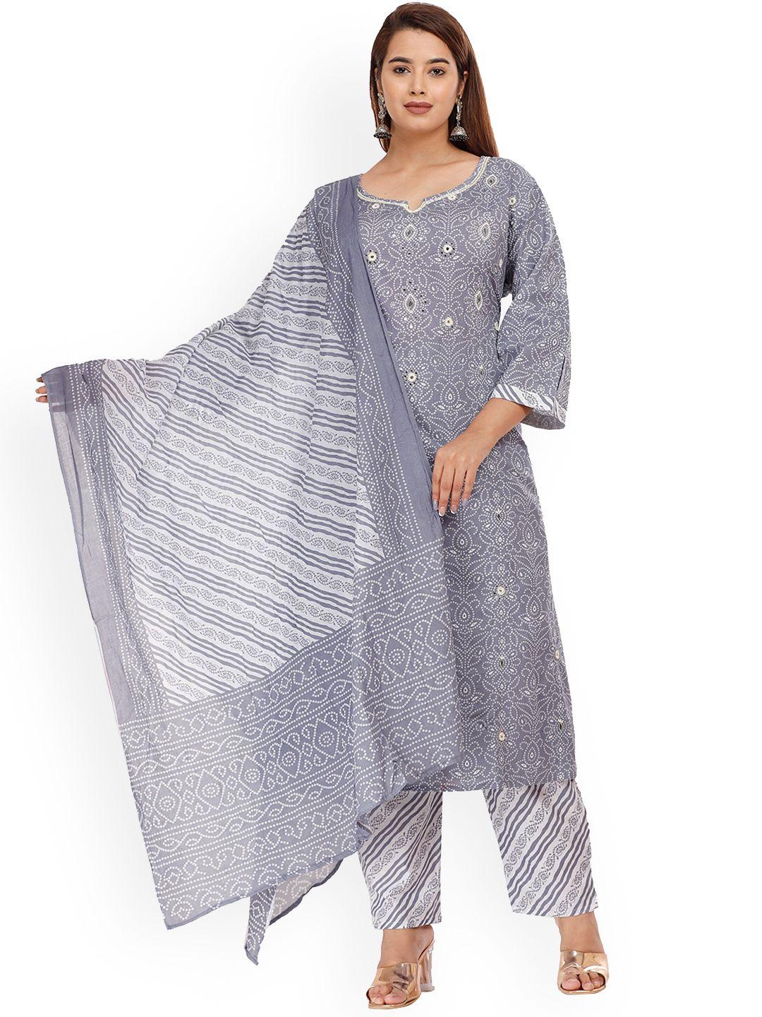 kalini women bandhani printed pure cotton kurta with trouser & dupatta