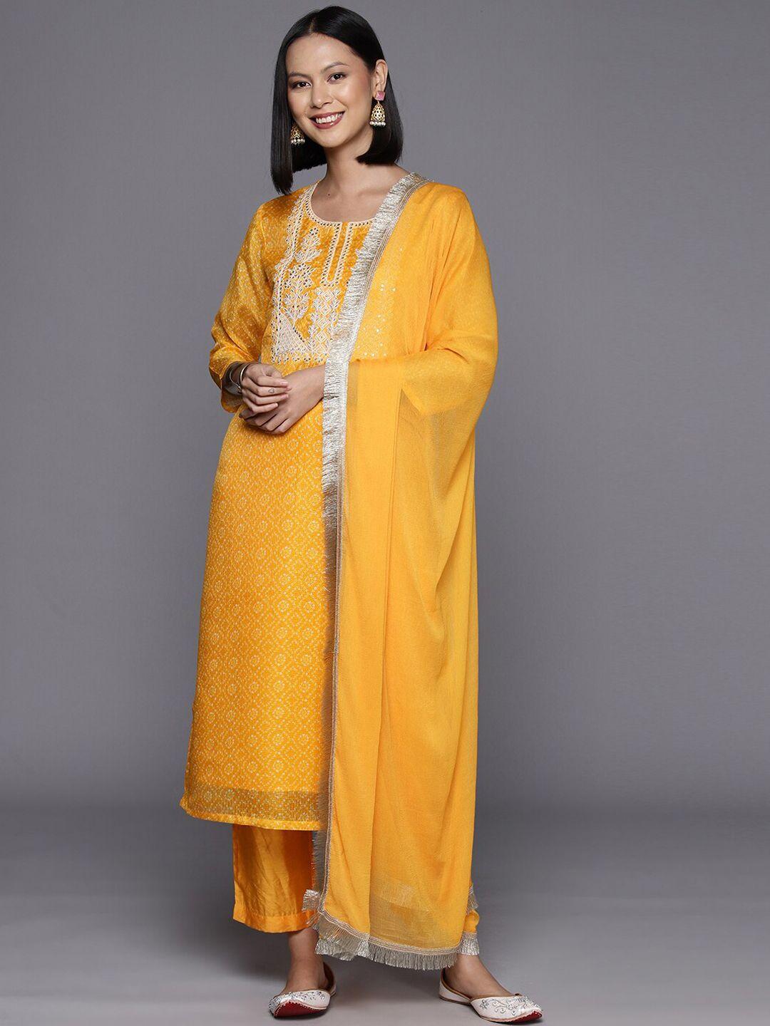 kalini women bandhani printed regular sequinned kurta with palazzos & with dupatta