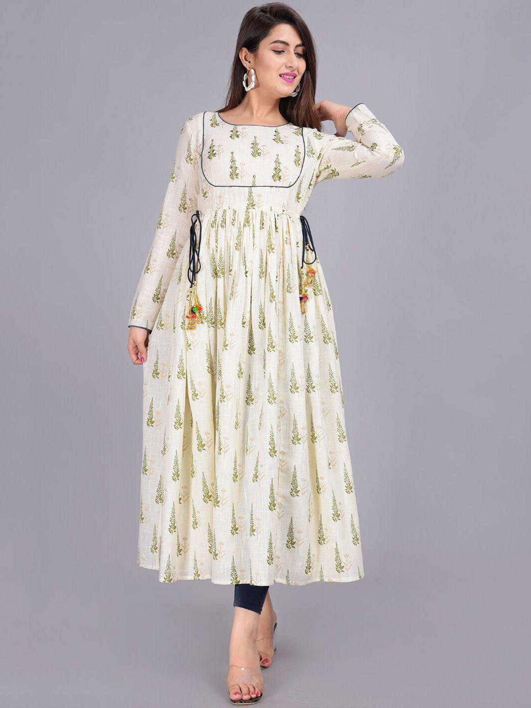 kalini women beige & green ethnic motifs printed anarkali kurta