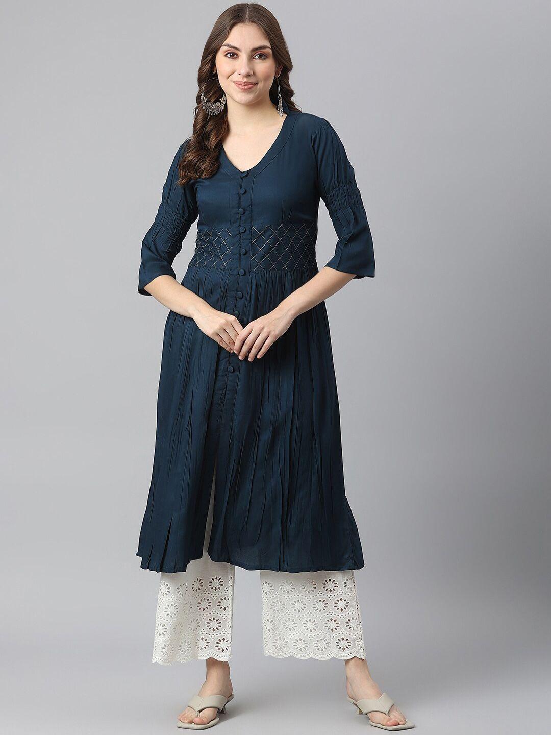 kalini women bell sleeves indigo cotton kurta