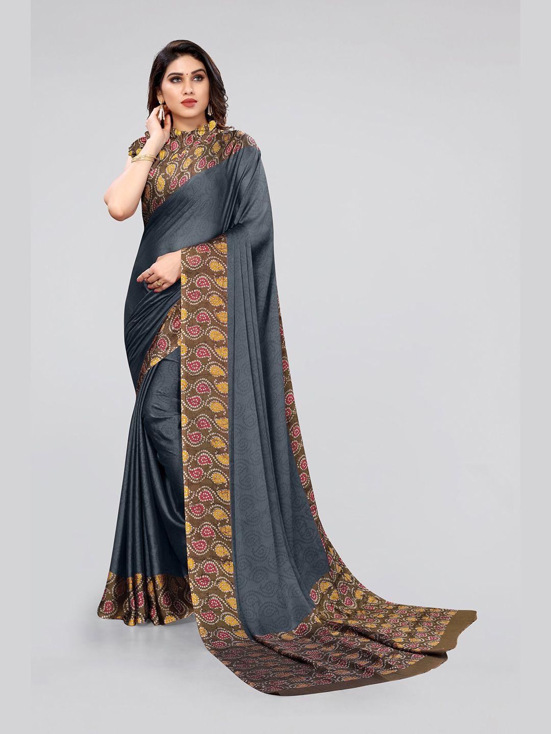 kalini women black & brown chiffon printed saree