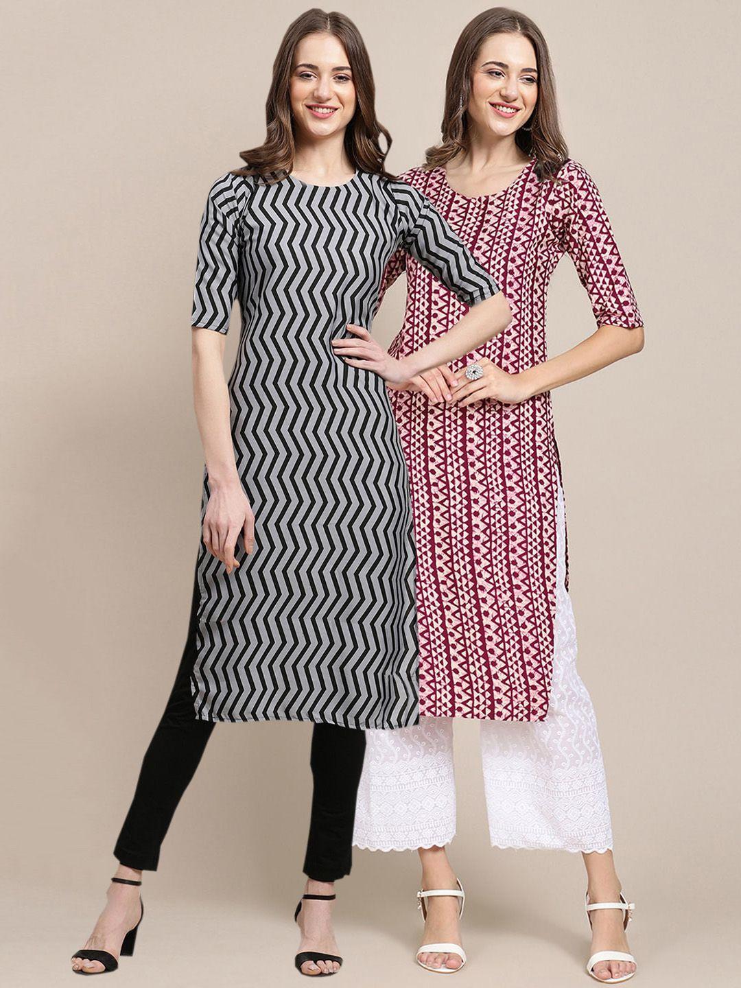 kalini women black & maroon set of 2 printed crepe kurta