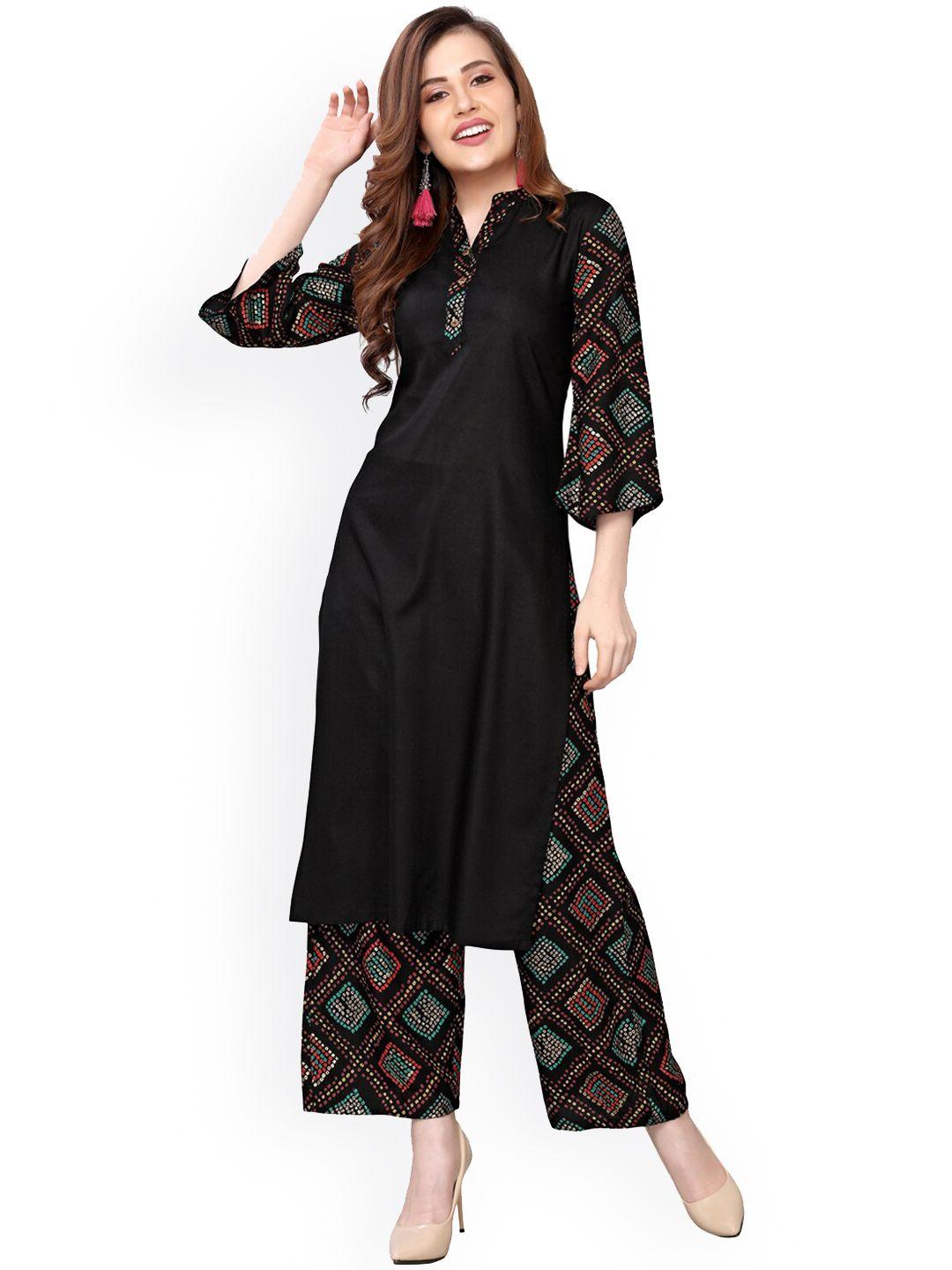 kalini women black bandhani printed kurta with palazzos