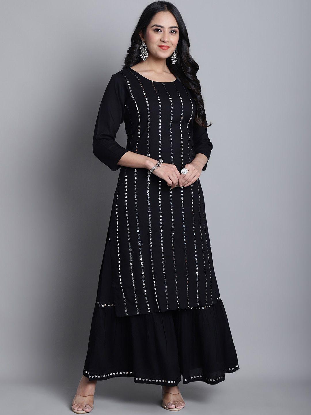 kalini women black dyed regular gotta patti kurta with sharara