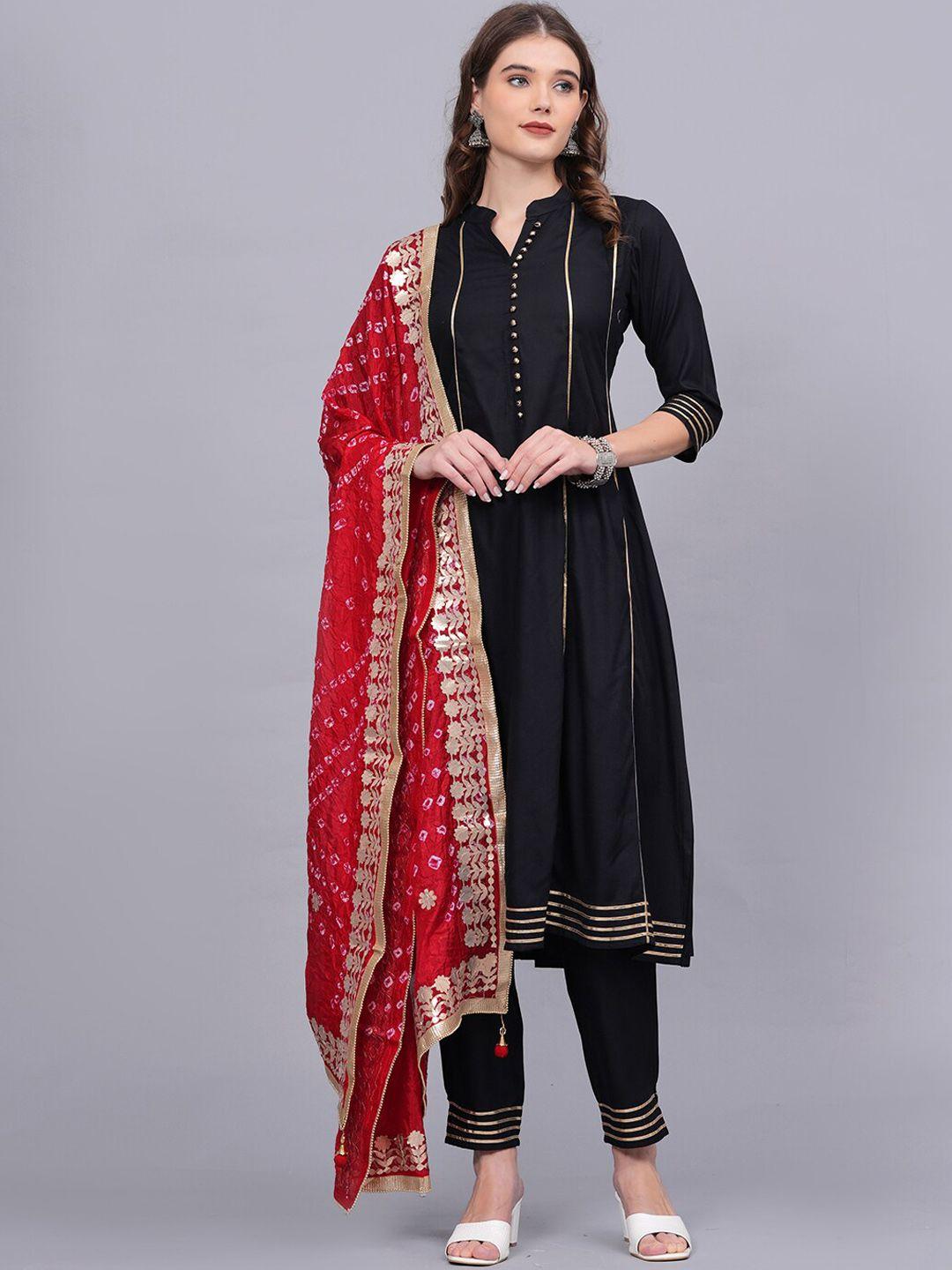 kalini women black embroidered regular kurta with trousers & with dupatta