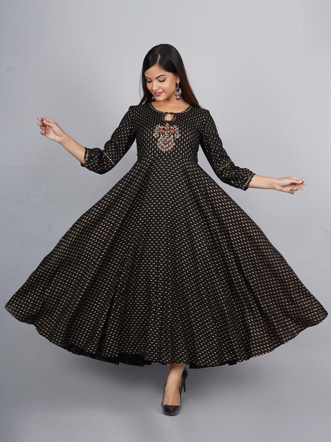 kalini women black ethnic motifs embroidered keyhole neck anarkali kurta