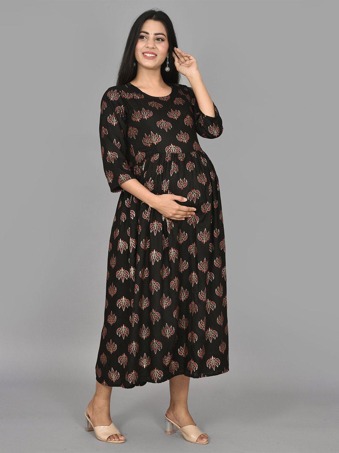 kalini women black ethnic motifs maternity a-line midi dress