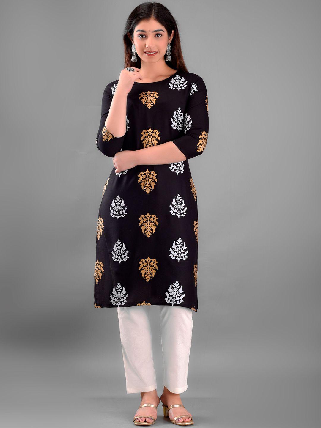 kalini women black ethnic motifs printed floral kurta