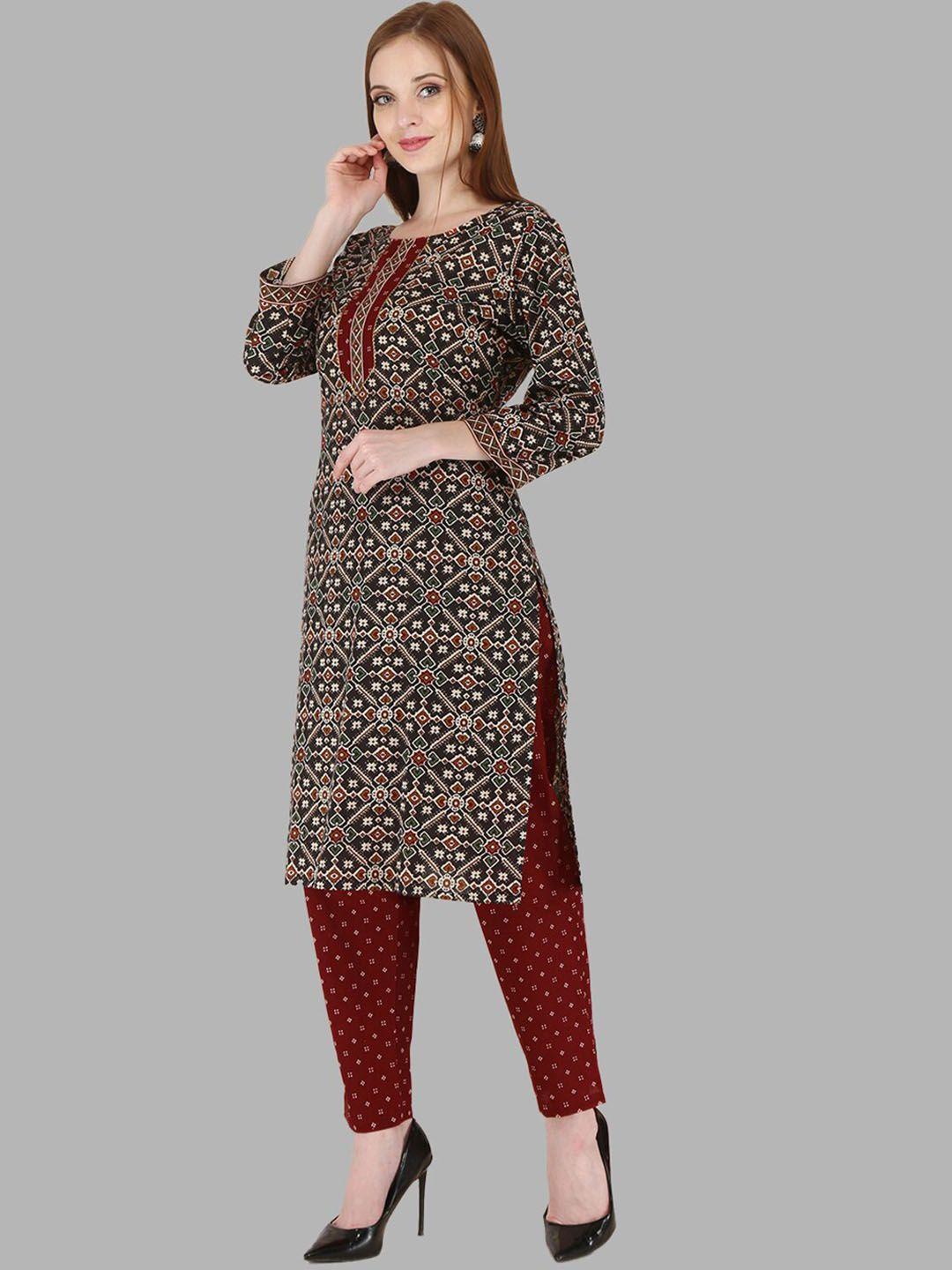 kalini women black ethnic motifs printed pure cotton kurta with trousers & with dupatta