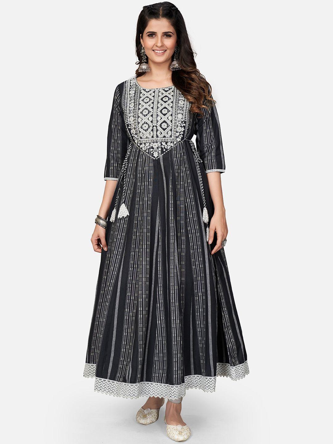 kalini women black geometric striped anarkali kurta