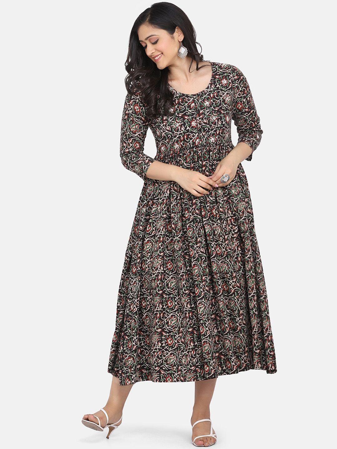 kalini women black paisley printed mirror work anarkali kurta