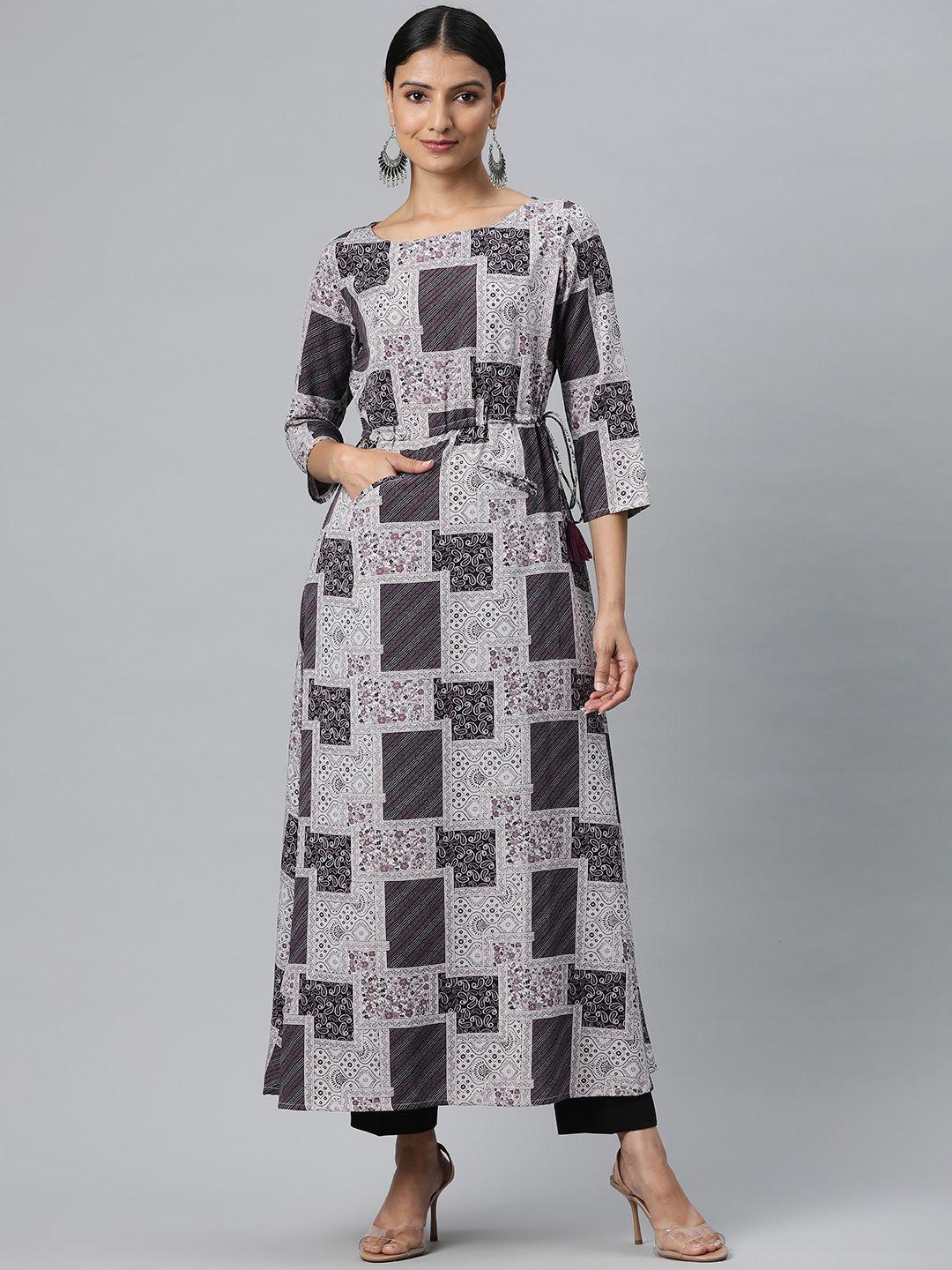 kalini women black printed crepe kurta