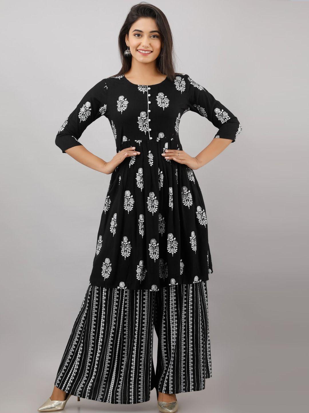 kalini women black printed kurta with palazzos