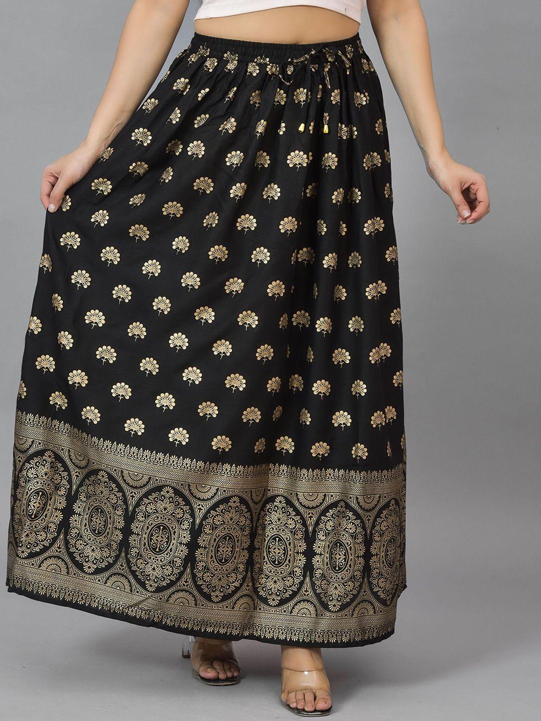 kalini women black printed maxi-length flared skirt