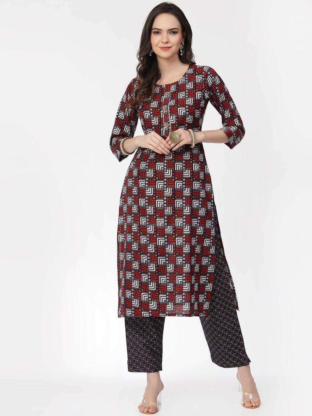 kalini women black printed regular pure cotton kurta with trousers