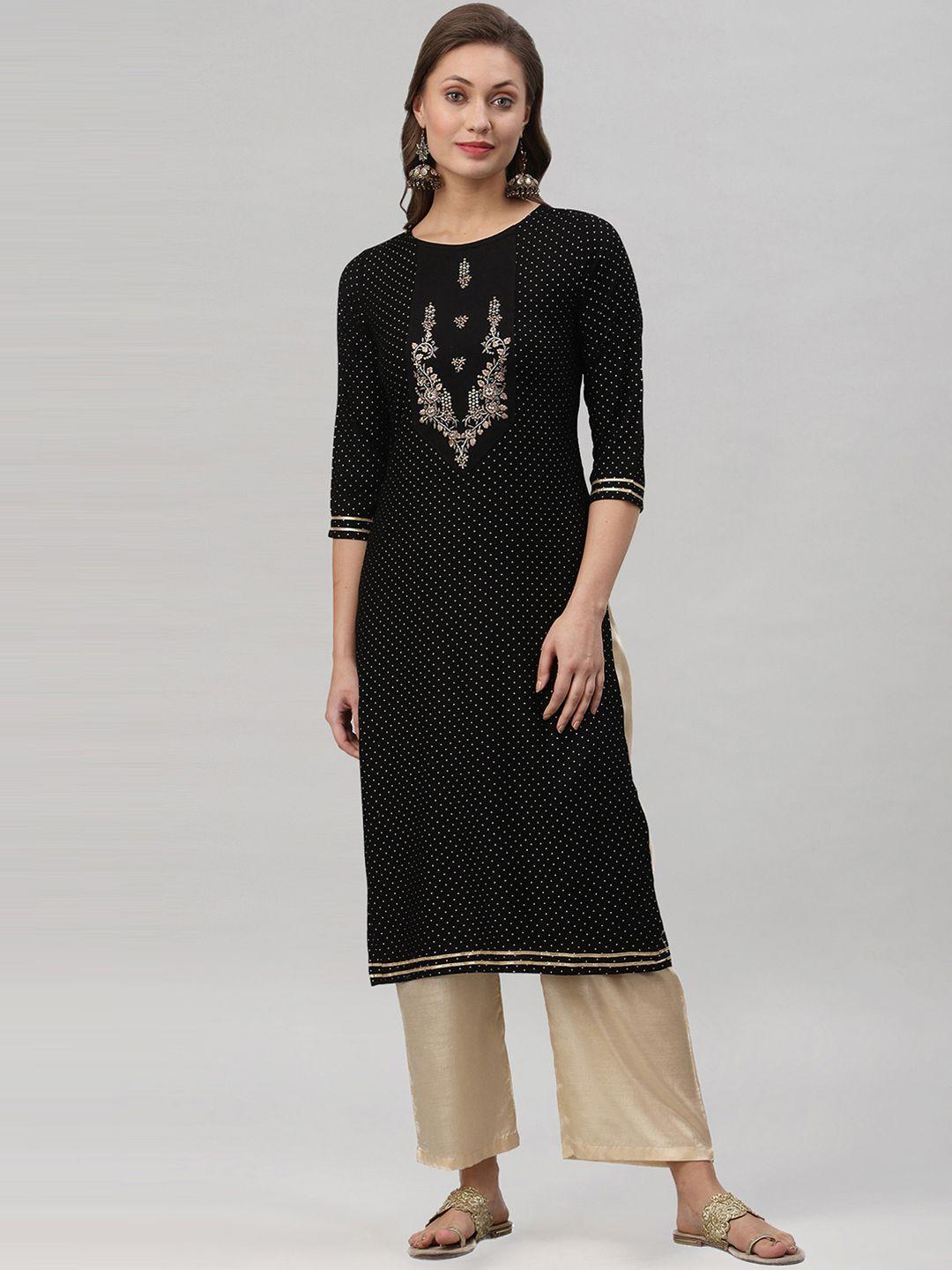 kalini women black round neck embroidered kurta