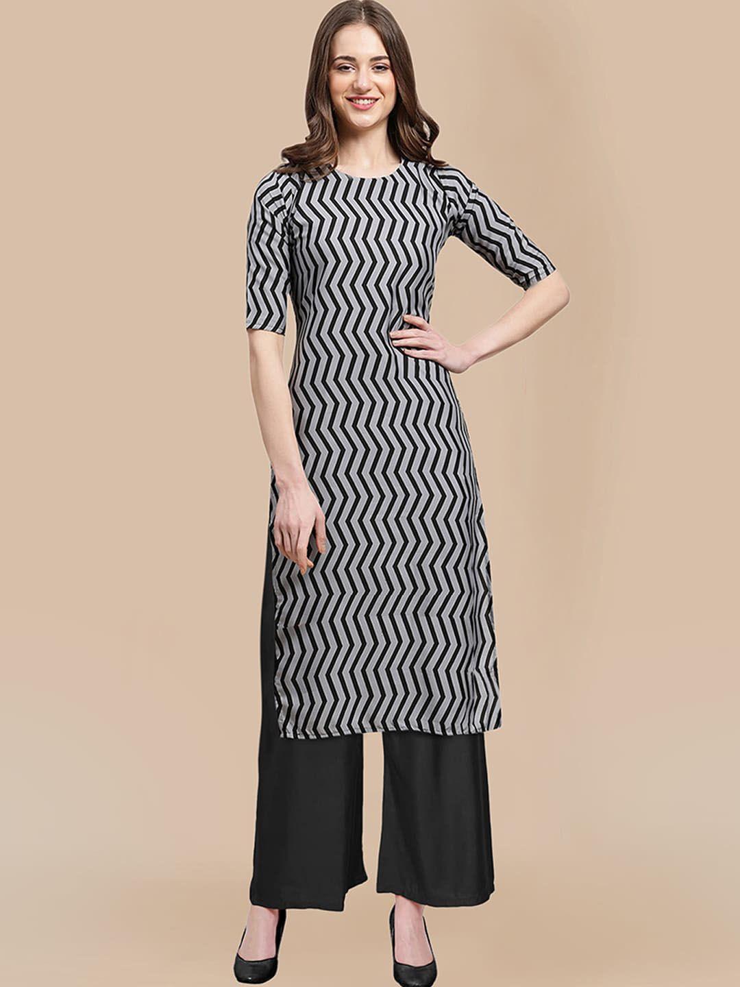 kalini women black striped silk crepe kurta with trousers