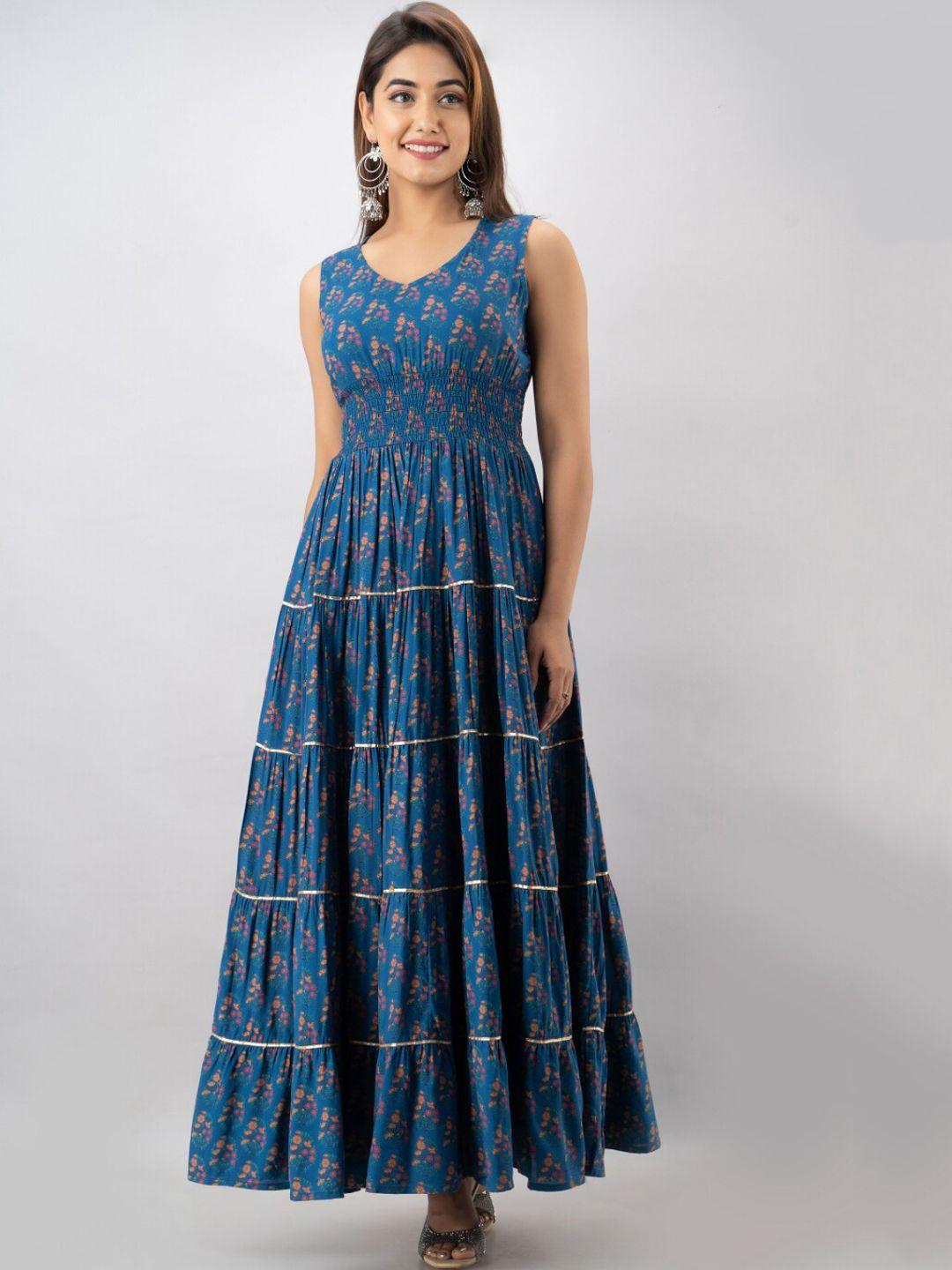 kalini women blue & pink floral anarkali kurta