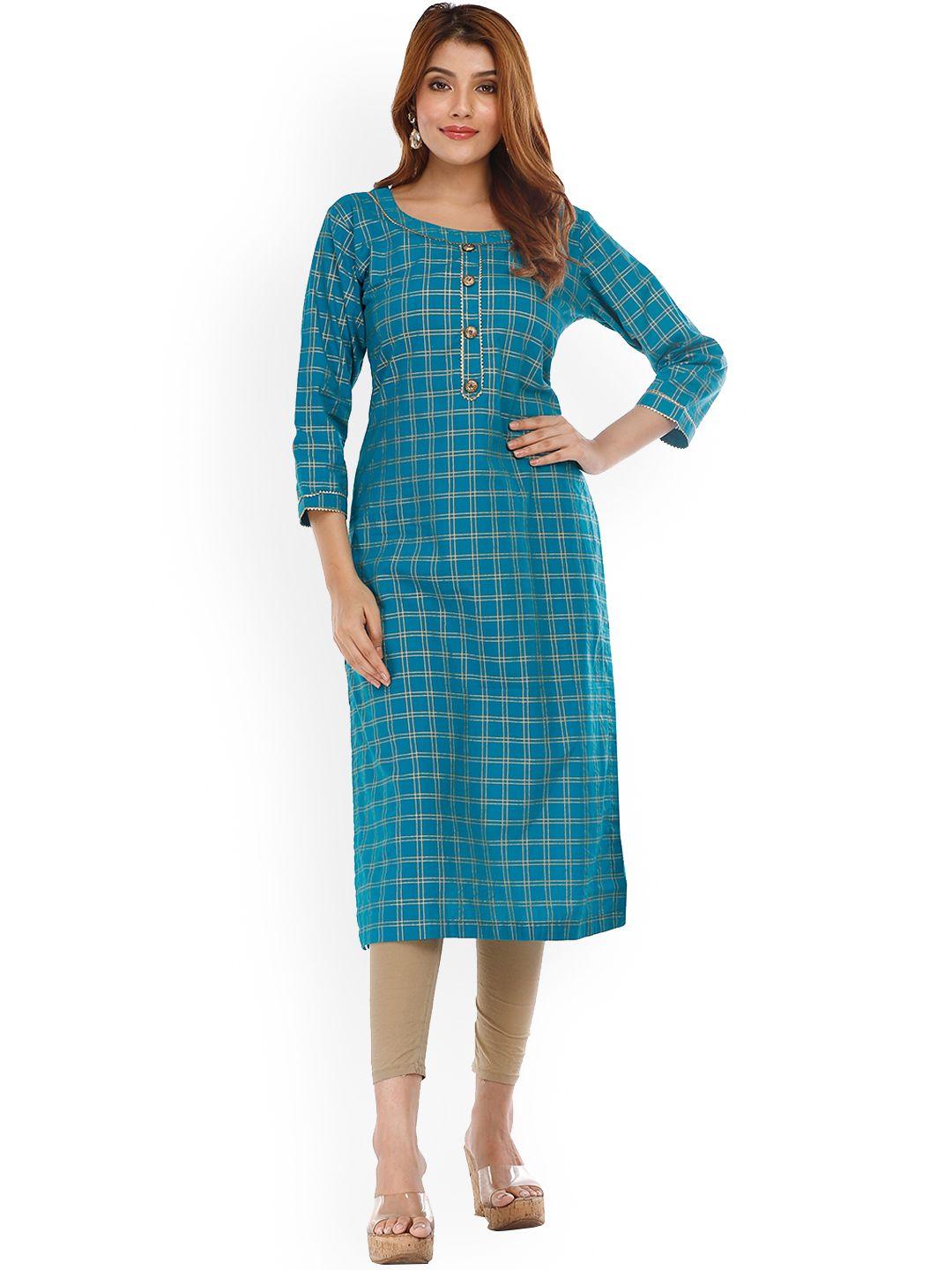 kalini women blue checked kurta