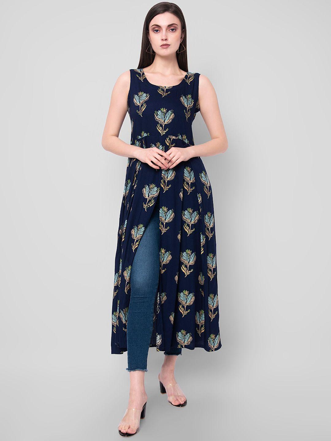 kalini women blue ethnic motifs printed a-line kurta