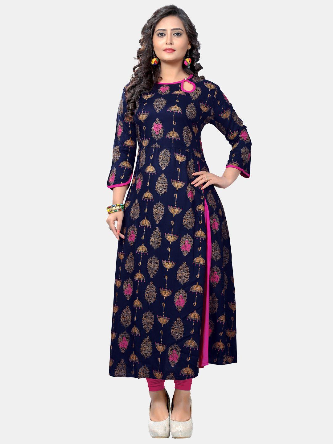 kalini women blue ethnic motifs printed anarkali kurta