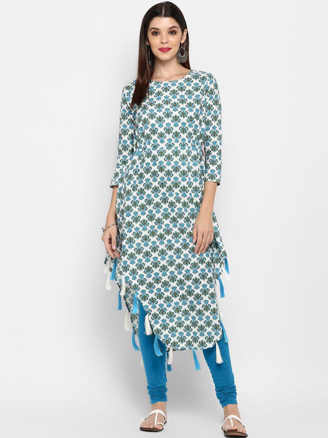 kalini women blue ethnic motifs printed cold-shoulder sleeves kurta