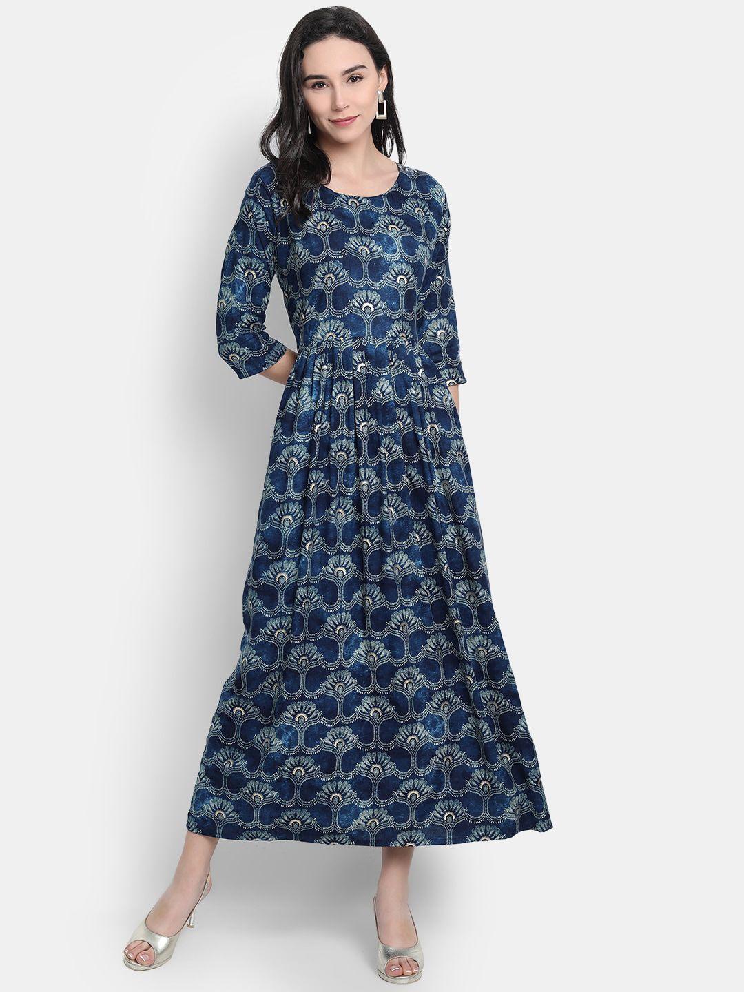 kalini women blue ethnic motifs printed keyhole neck anarkali kurta