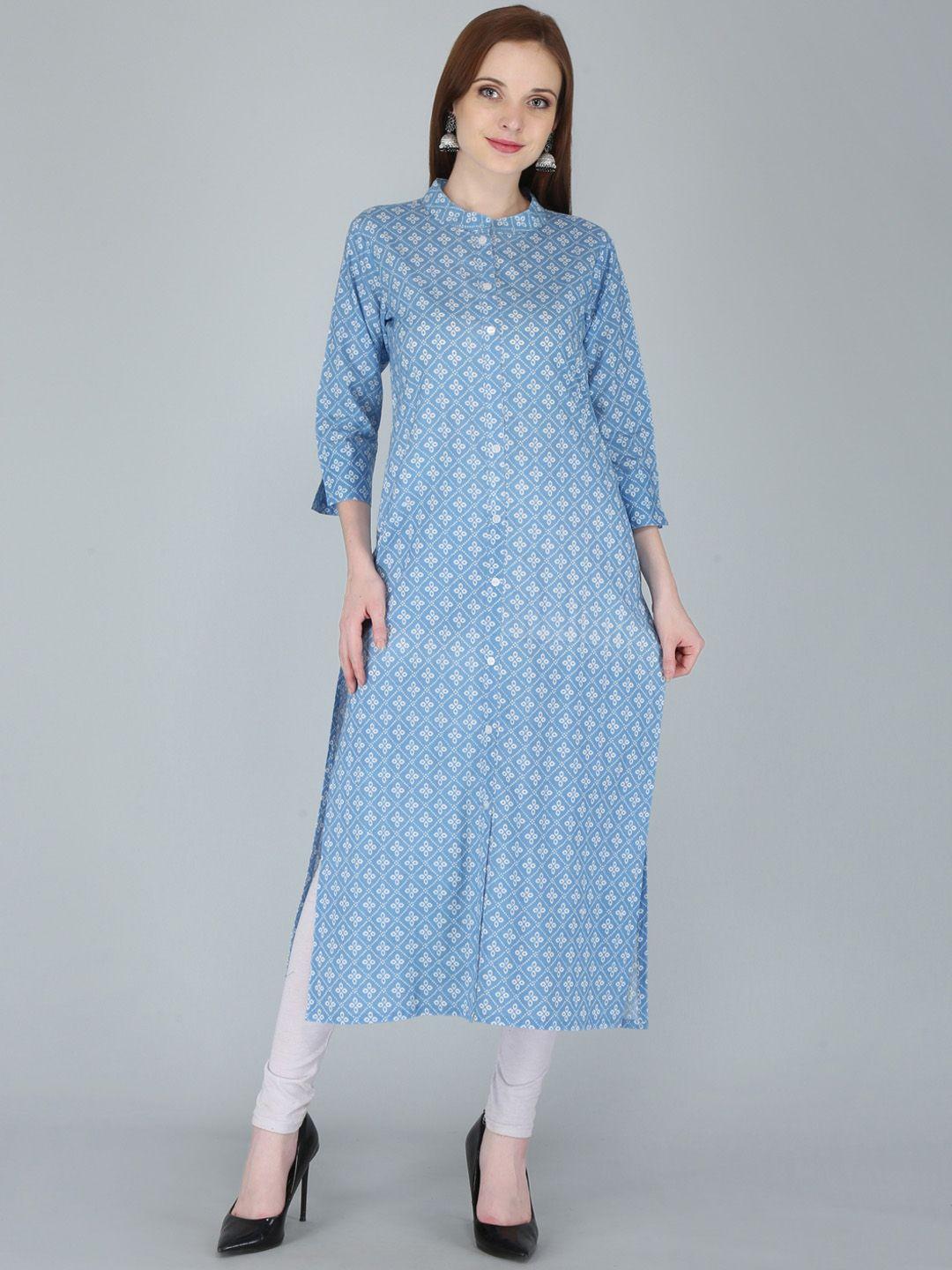 kalini women blue ethnic motifs printed straight kurta