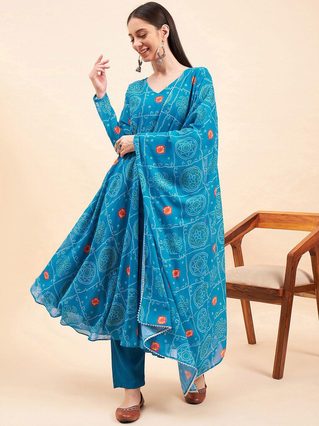 kalini women blue floral printed regular gotta patti kurta with trousers & with dupatta
