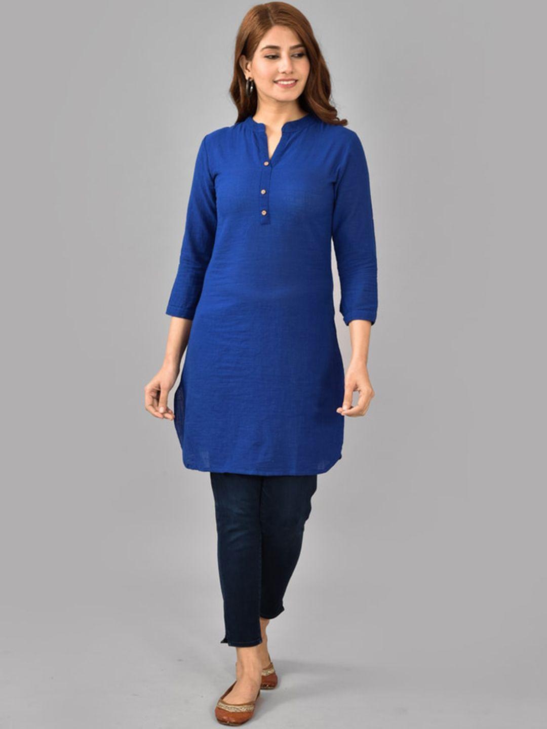 kalini women blue geometric flared sleeves thread work pathani kurta