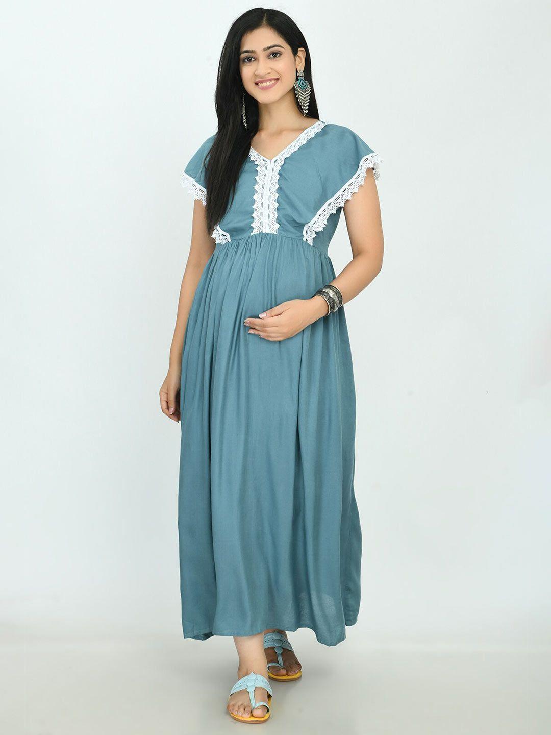 kalini women blue maternity maxi dress
