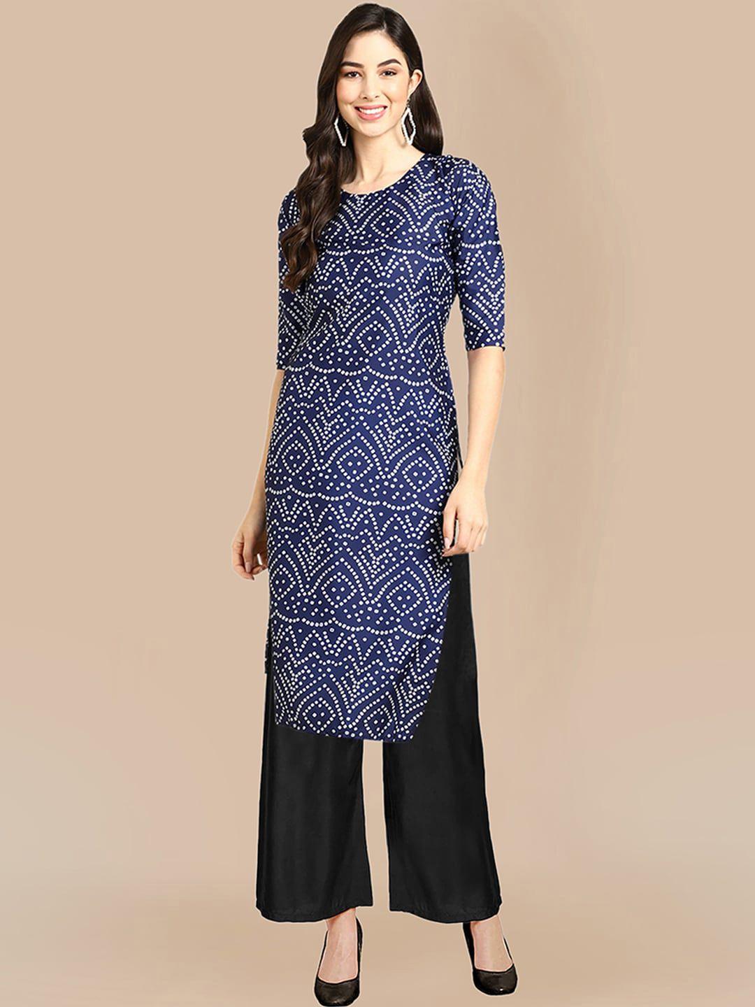 kalini women blue printed silk crepe kurta with trousers