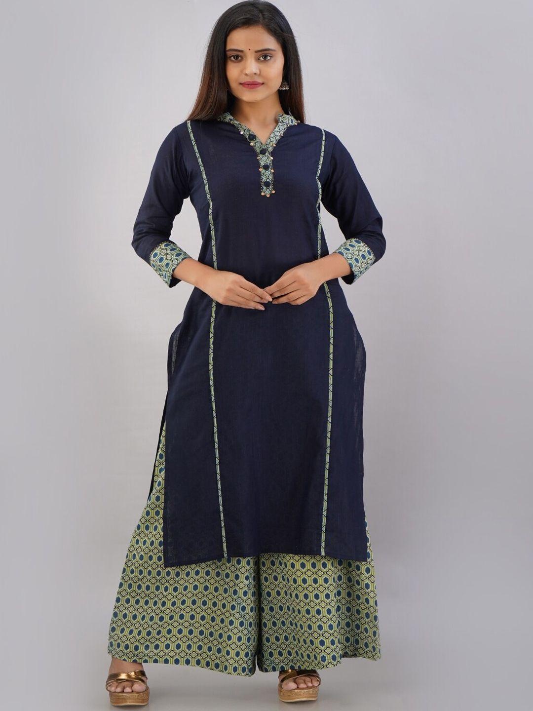 kalini women blue pure cotton kurta with palazzos