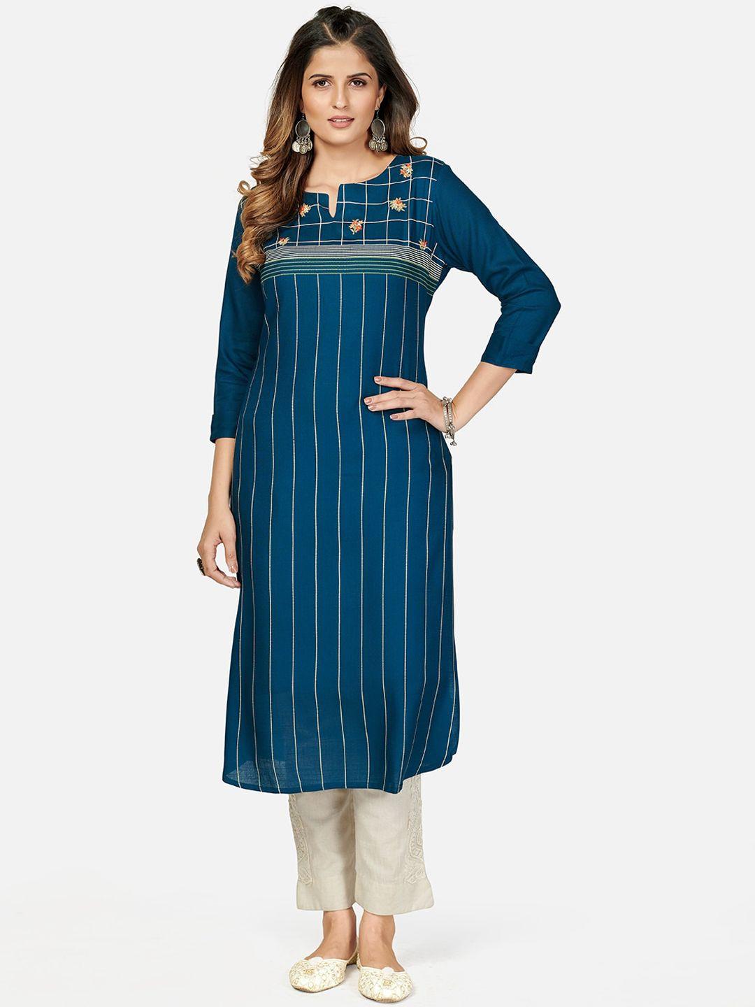 kalini women blue striped keyhole neck kurta