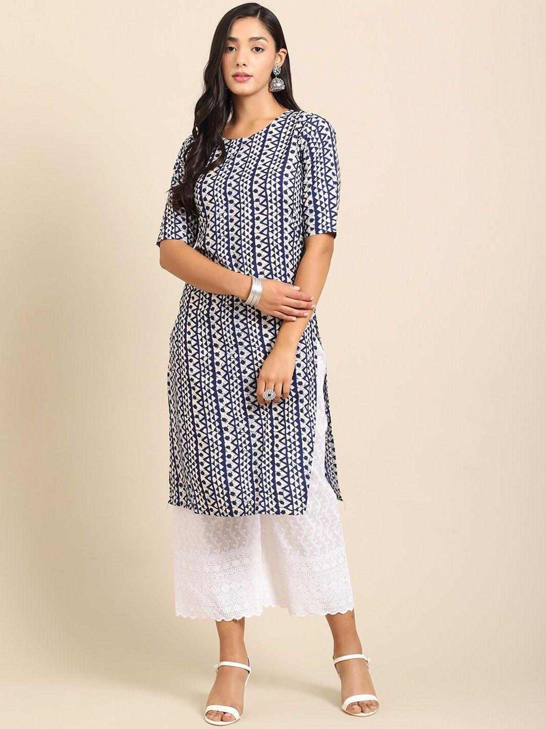 kalini women blue tribal printed crepe kurta