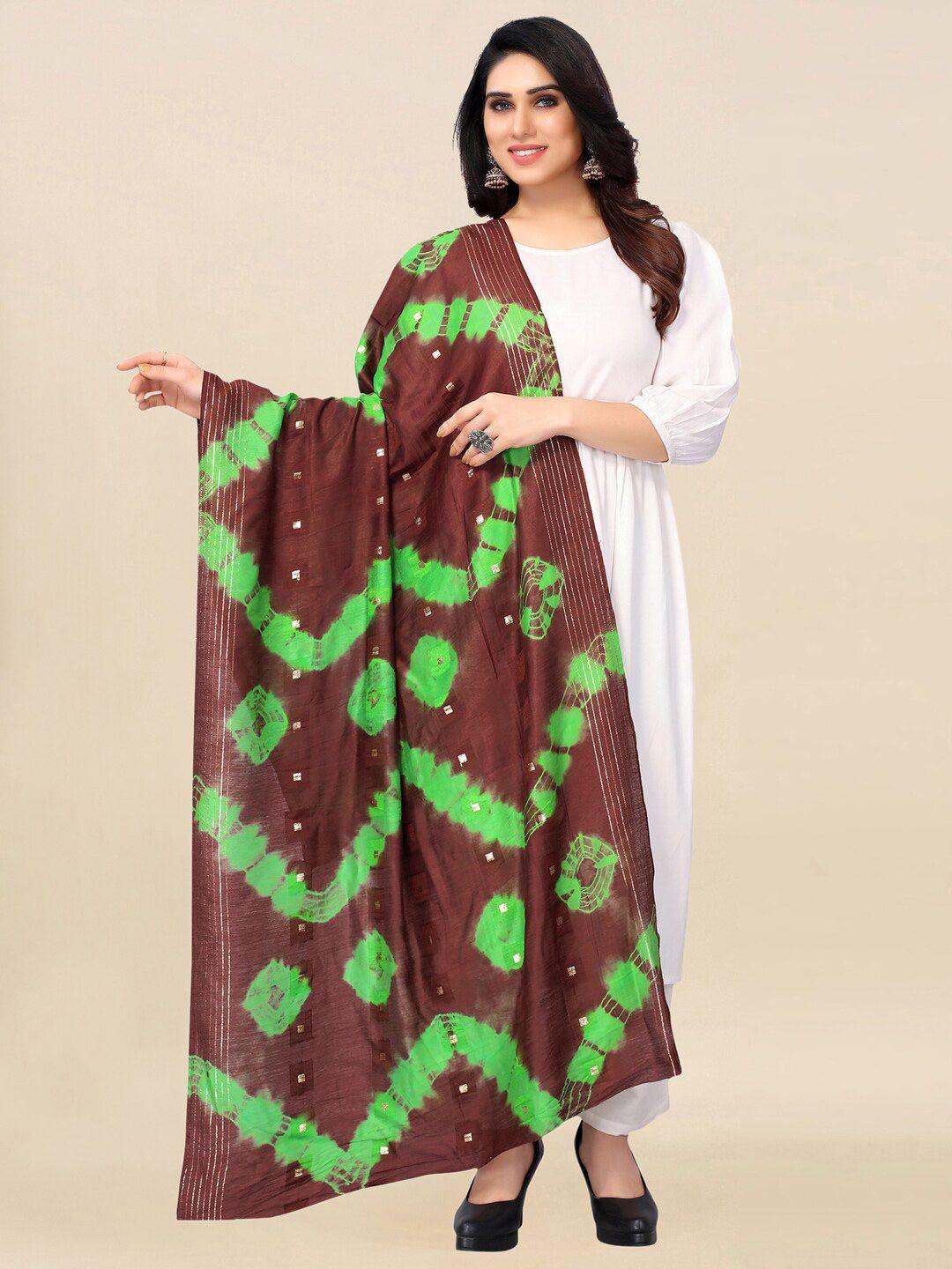 kalini women brown & green printed cotton silk dupatta