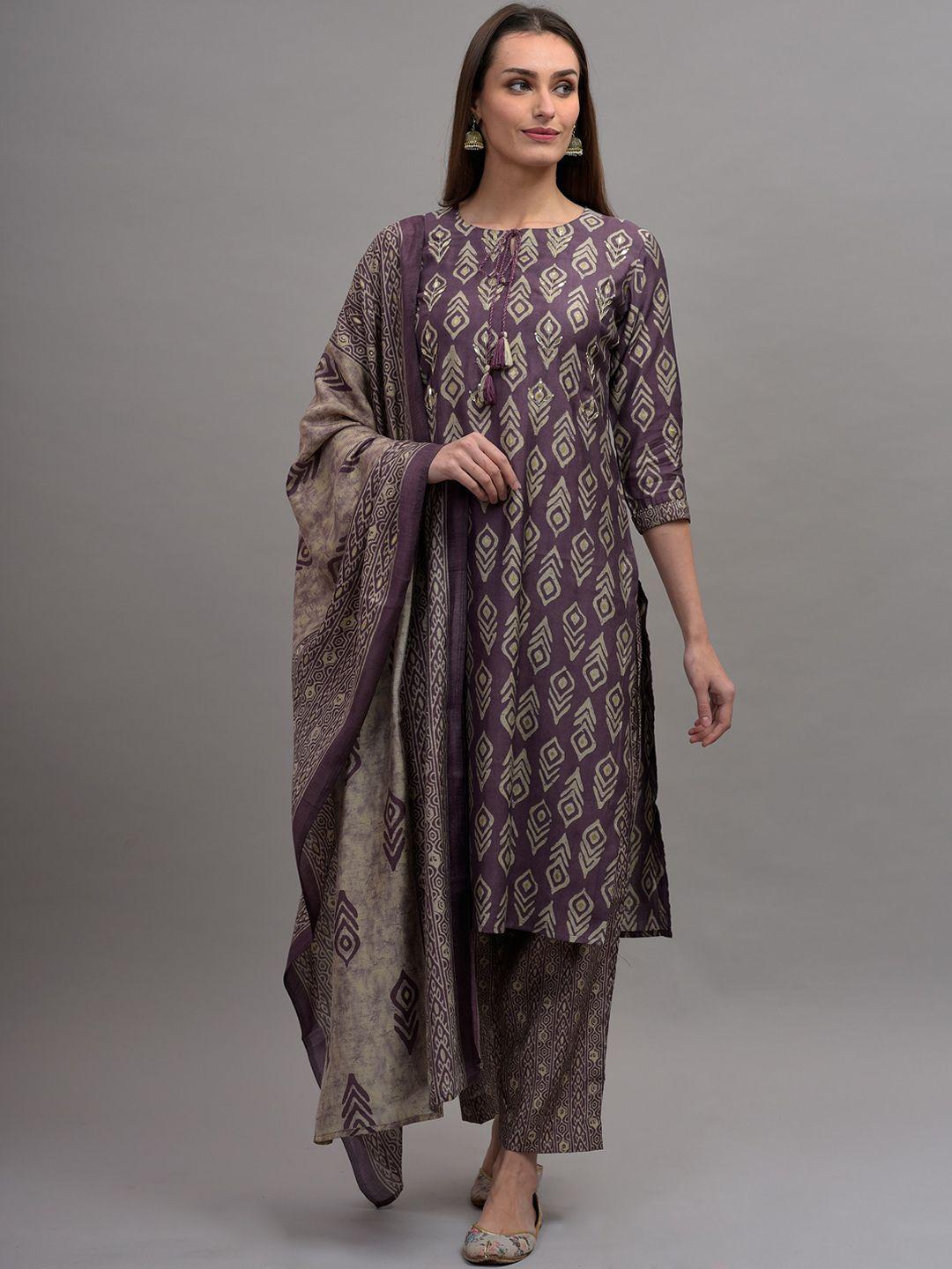kalini women brown ethnic motifs printed pure cotton kurta with trousers & with dupatta