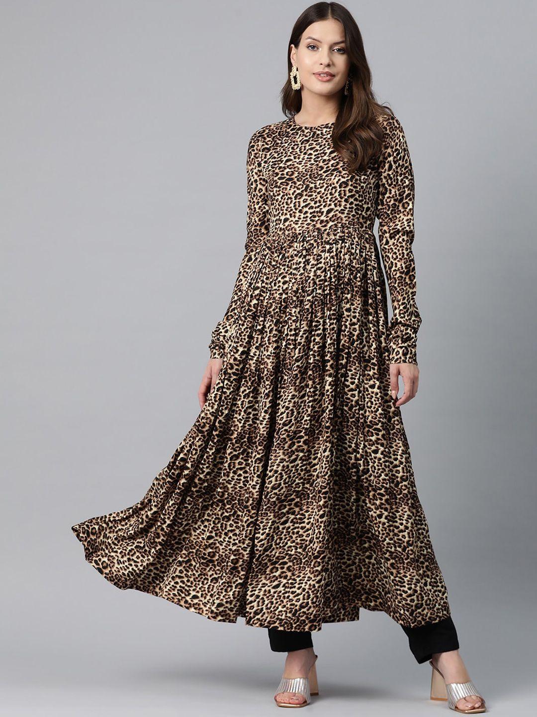 kalini women brown printed anarkali kurta