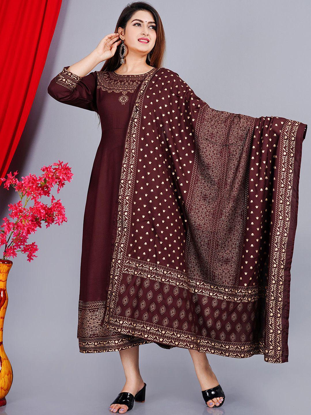 kalini women coffee brown ethnic motifs printed anarkali kurta