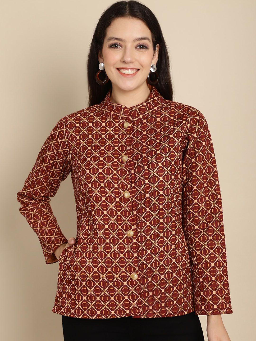 kalini women coffee brown lightweight longline tailored jacket with embroidered
