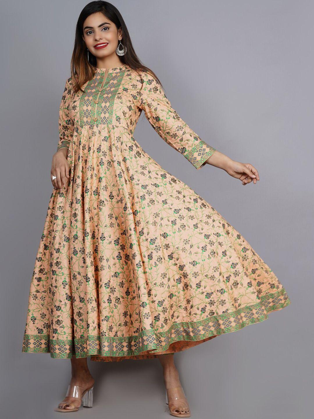 kalini women coral floral printed anarkali kurta