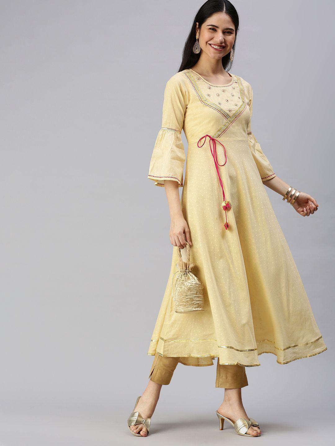 kalini women cream-coloured embellished kurta