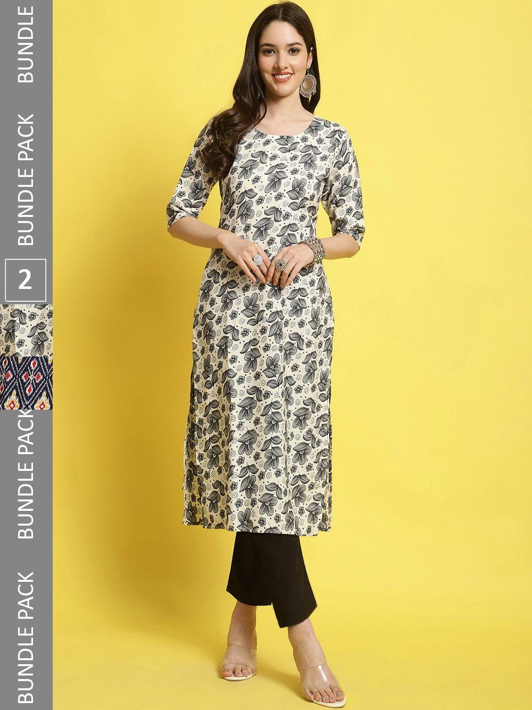 kalini women cream-coloured ethnic motifs printed regular kurta with trousers