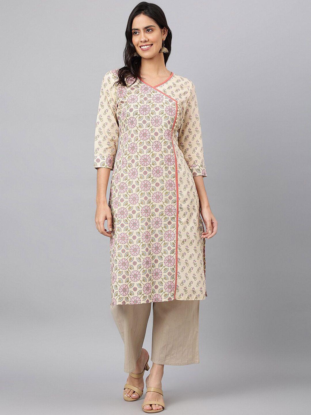 kalini women cream-coloured floral printed kurta